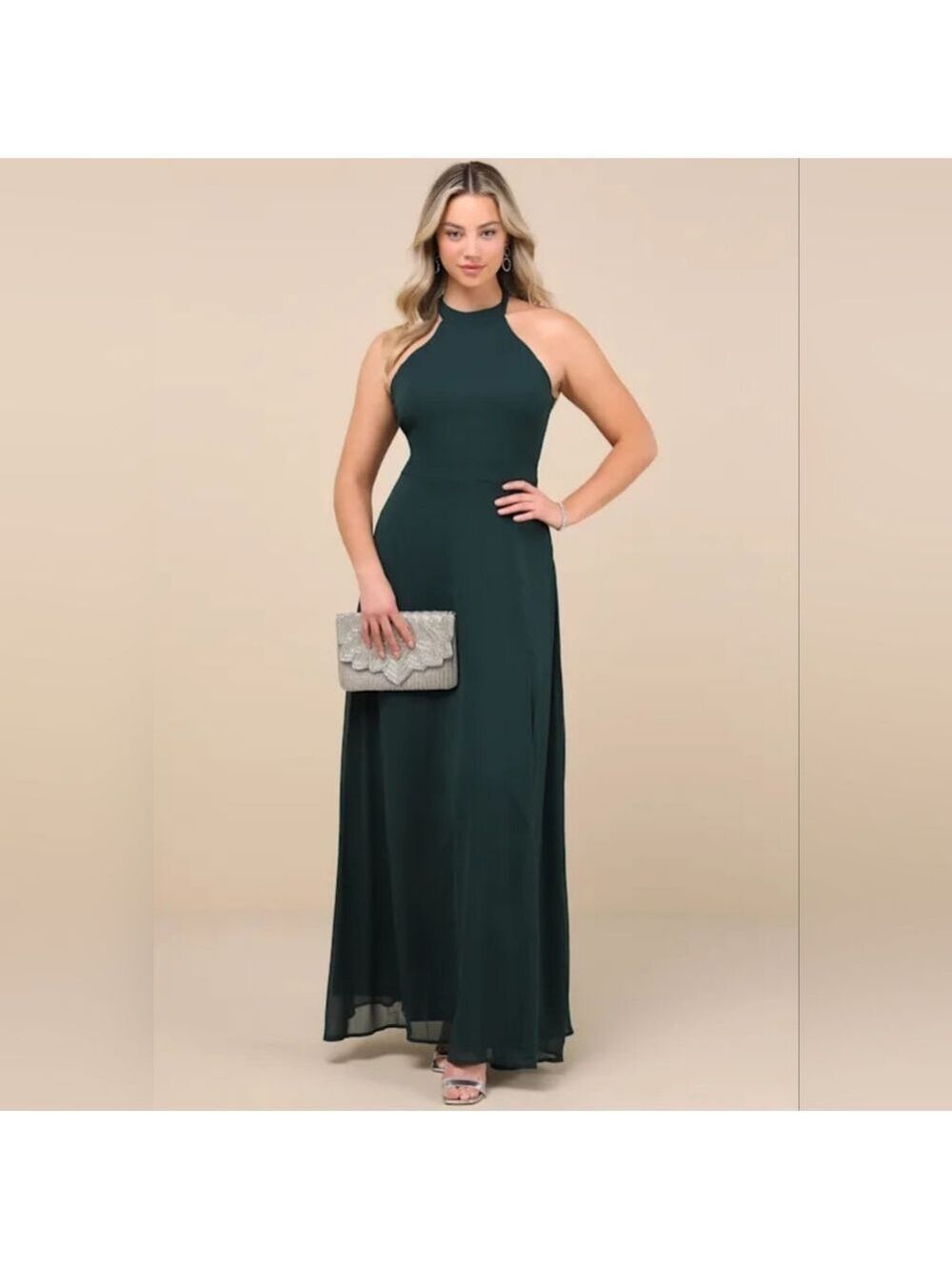 Lulus - Confidently Charismatic Emerald Backless Halter Maxi Dress - Picture 6 of 10